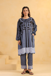 Nyaro Signature Abstract Print Blue Co-ord Set
