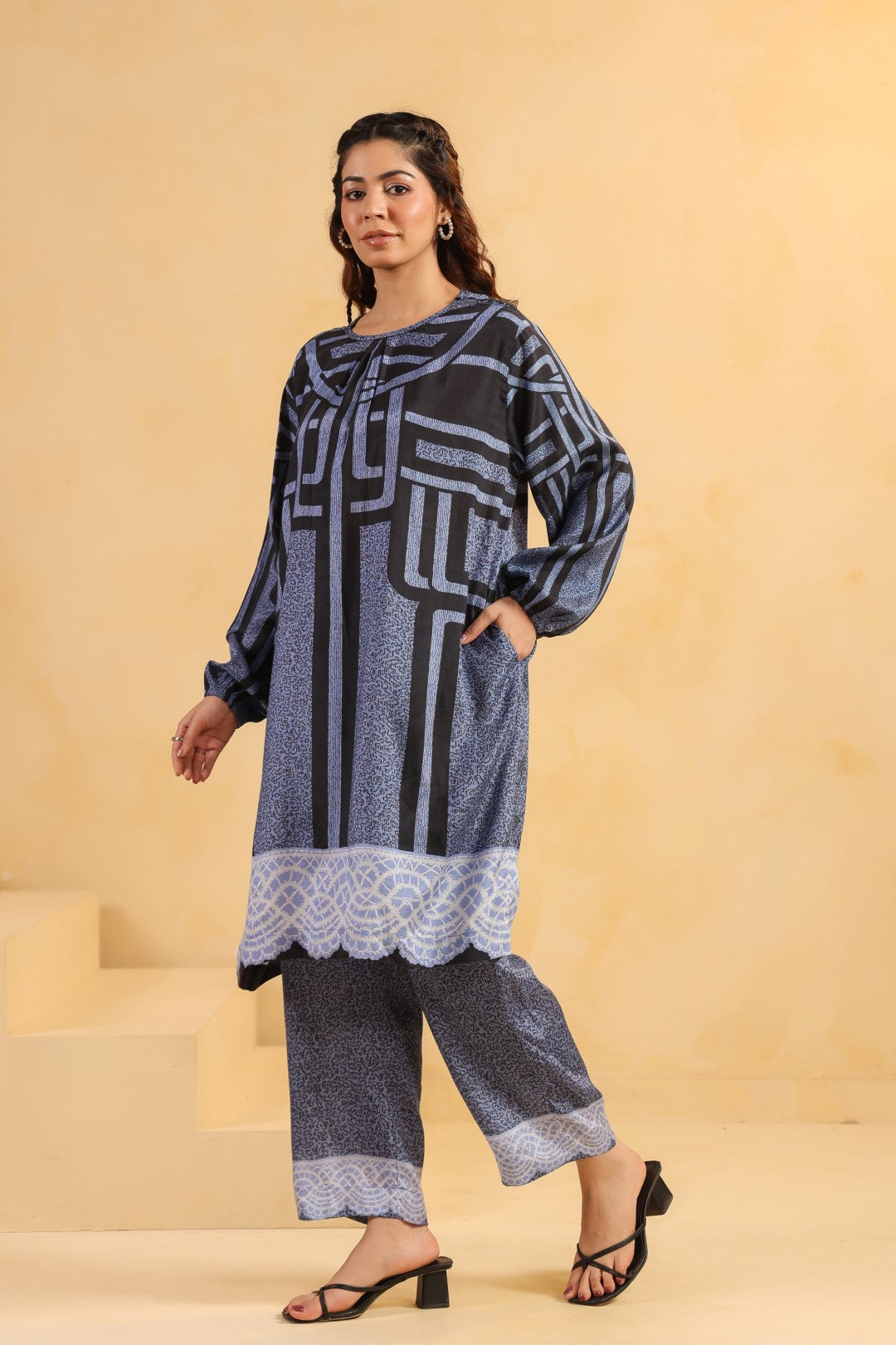 Nyaro Signature Abstract Print Blue Co-ord Set