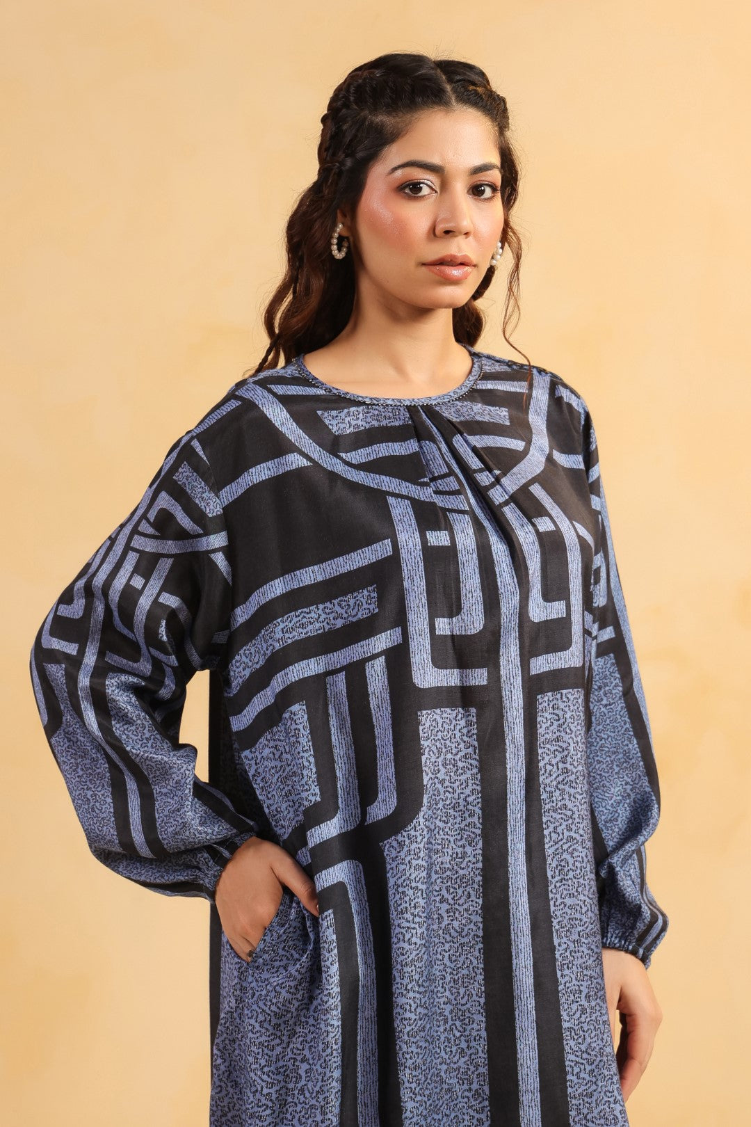 Nyaro Signature Abstract Print Blue Co-ord Set