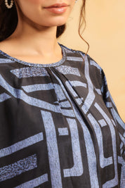 Nyaro Signature Abstract Print Blue Co-ord Set