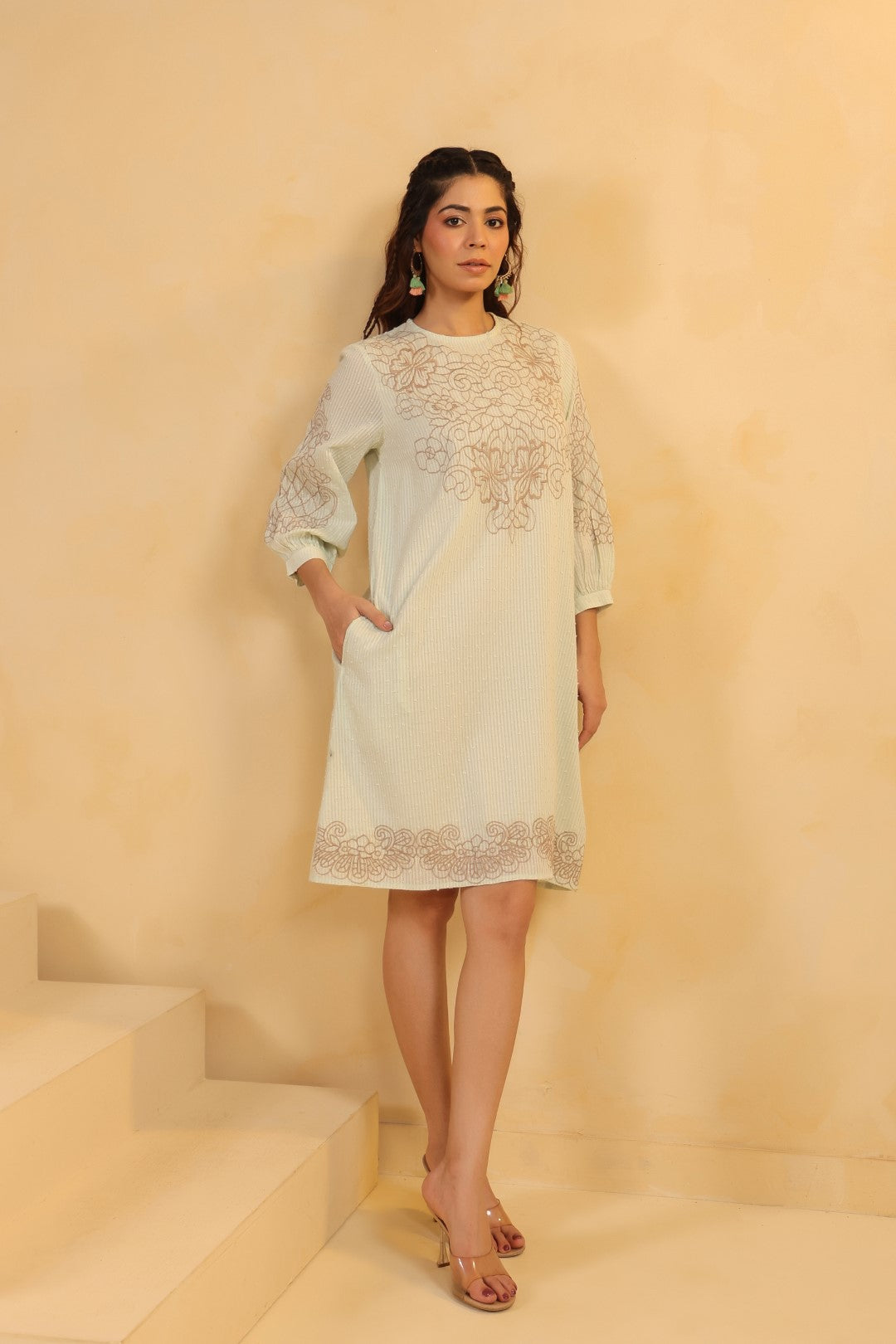 Nyaro Signature Mint Cotton Dobby Dress