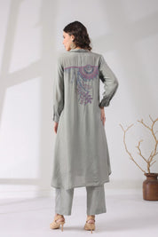 Women’s Viscose Shantoon Grey Color Embroidered Co-Ord Set