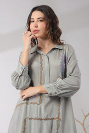 Women’s Viscose Shantoon Grey Color Embroidered Co-Ord Set