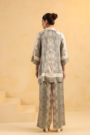 Nyaro Signature Ivory Green Printed Co-ord Set in Viscose Santoon