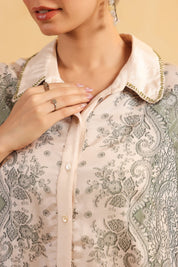 Nyaro Signature Ivory Green Printed Co-ord Set in Viscose Santoon