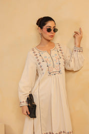 Nyaro Signature Cotton Flex Embroidered Short Dress – Beige