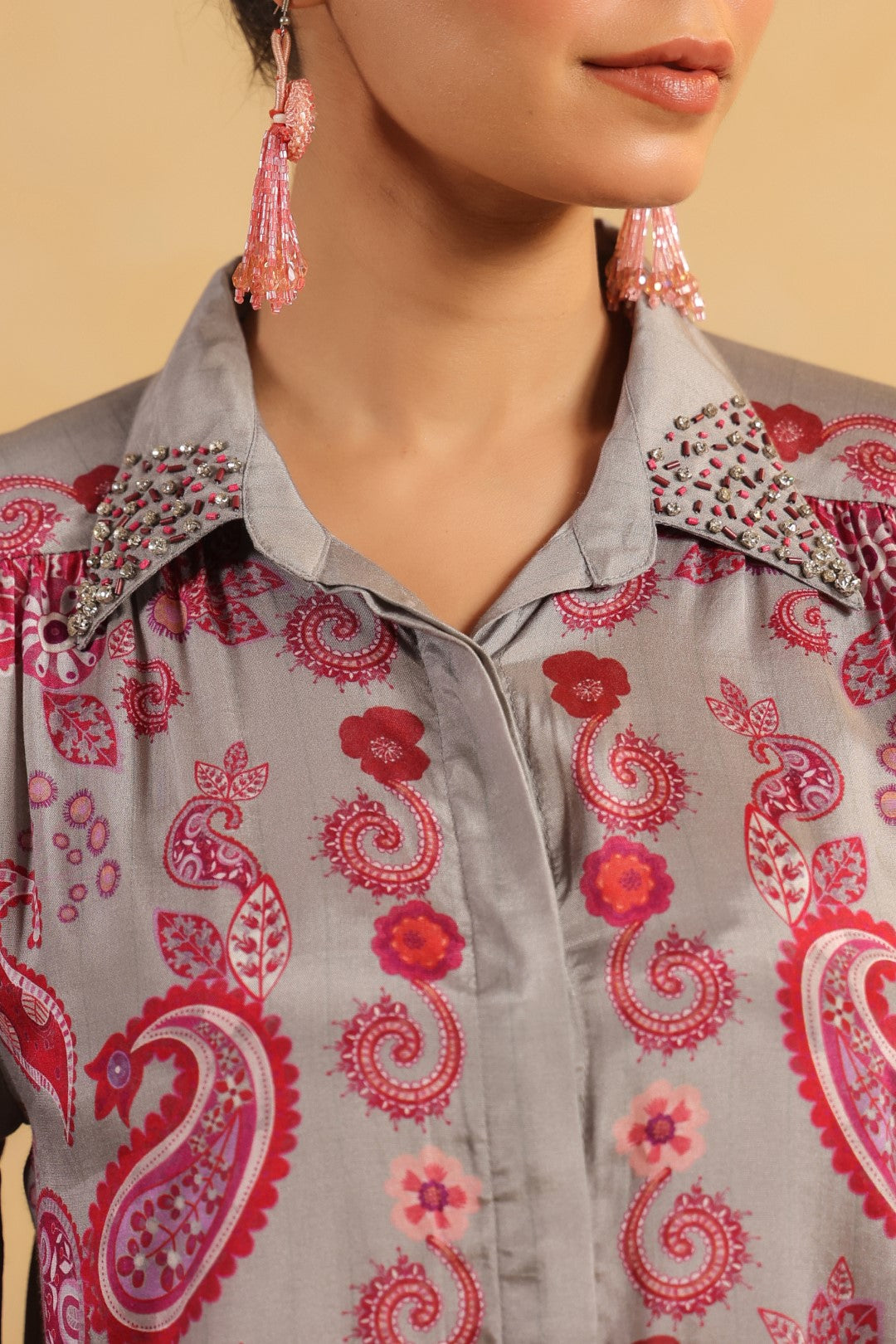 Nyaro Signature Paisley Print Grey Co-ord Set