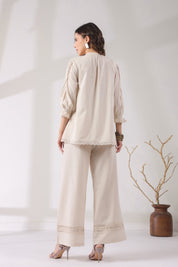 Women’s Cotton Linen Natural Color Embroidered Co-Ord