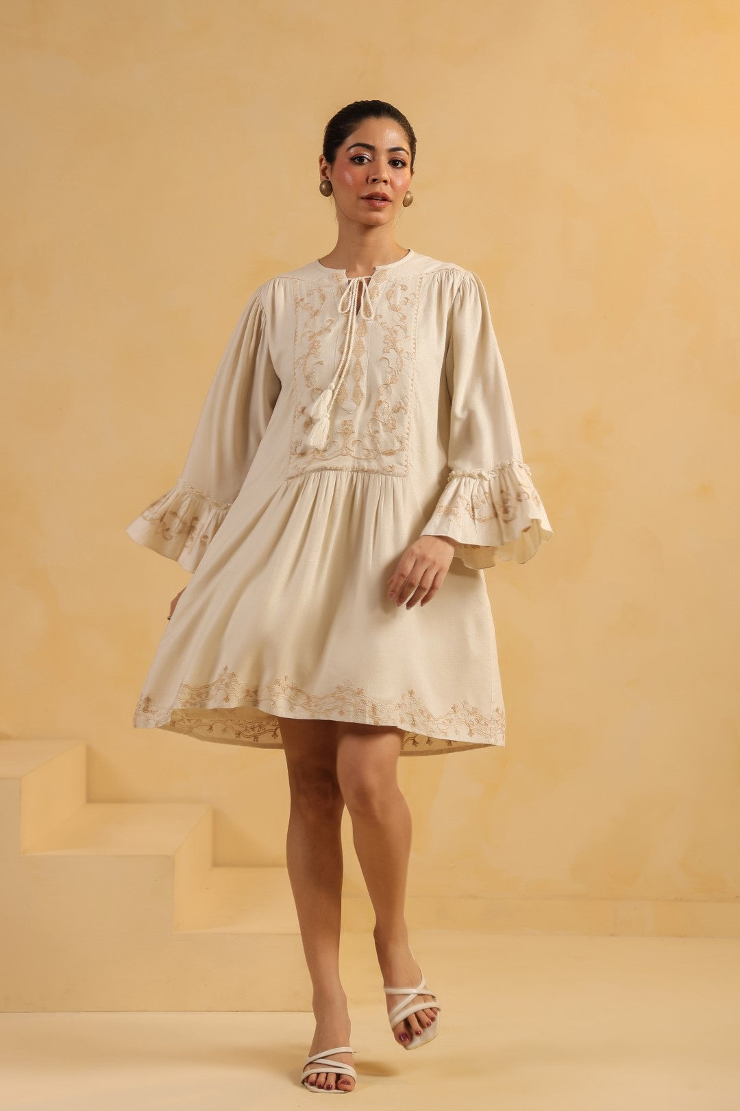 Nyaro Signature Cream Moss Crepe Dress