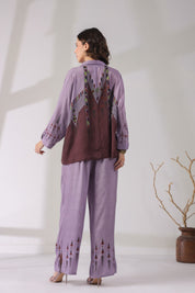 Women’s Viscose Santoon Lavender Color Embroidered Co-Ord Set: