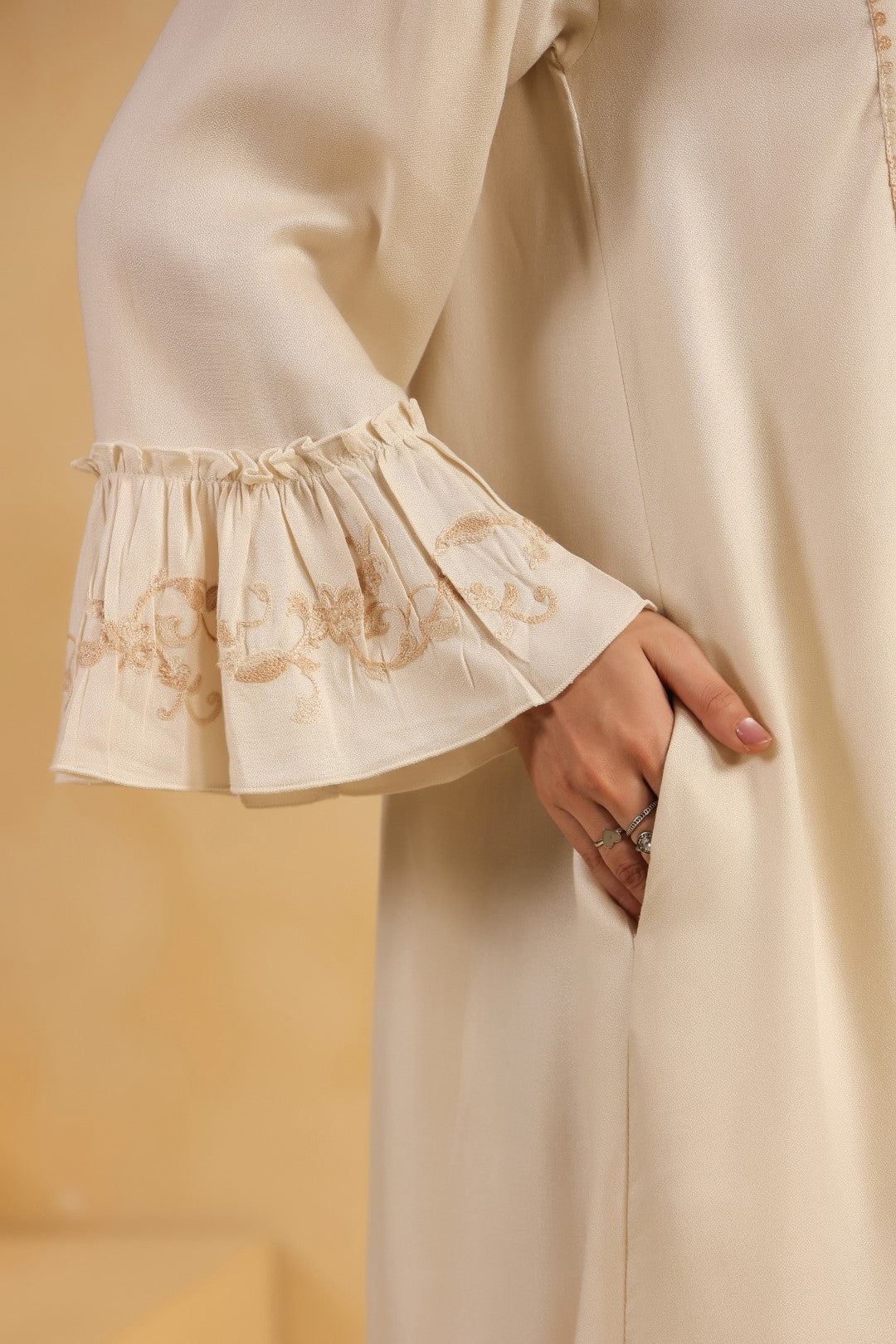 Nyaro Signature Cream Moss Crepe Dress