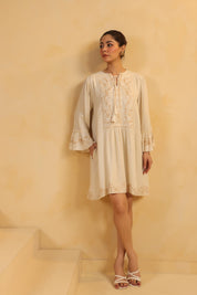 Nyaro Signature Cream Moss Crepe Dress