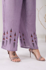 Women’s Viscose Santoon Lavender Color Embroidered Co-Ord Set: