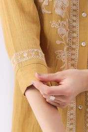 Women’s Cotton Linen Yellow Color Embroidered Top