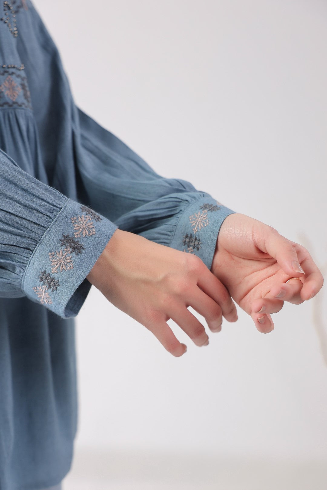 Women’s Cotton Linen Blue Color Embroidered Top
