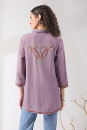 Women’s Cotton Linen Purple Color Embroidered Top