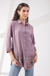 Women’s Cotton Linen Purple Color Embroidered Top