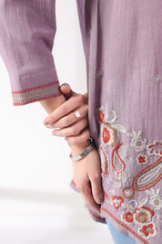 Women’s Cotton Linen Purple Color Embroidered Top