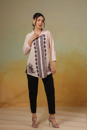 Women’s Cotton Linen Peach Color Embroidered Top
