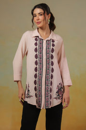 Women’s Cotton Linen Peach Color Embroidered Top