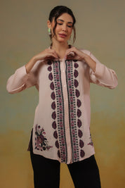 Women’s Cotton Linen Peach Color Embroidered Top
