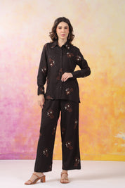 Women's Black Machine Embroidered & Hand Work Rayon Co-Ord Set