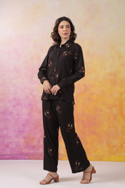 Women's Black Machine Embroidered & Hand Work Rayon Co-Ord Set
