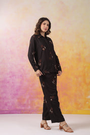 Women's Black Machine Embroidered & Hand Work Rayon Co-Ord Set