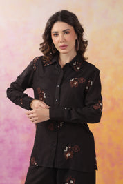 Women's Black Machine Embroidered & Hand Work Rayon Co-Ord Set
