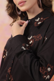 Women's Black Machine Embroidered & Hand Work Rayon Co-Ord Set
