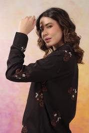 Women's Black Machine Embroidered & Hand Work Rayon Co-Ord Set