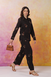Women's Black Machine Embroidered & Hand Work Rayon Co-Ord Set