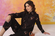 Women's Black Machine Embroidered & Hand Work Rayon Co-Ord Set