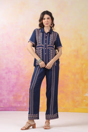 Women's Blue Embroidered Rayon Co-Ord Set