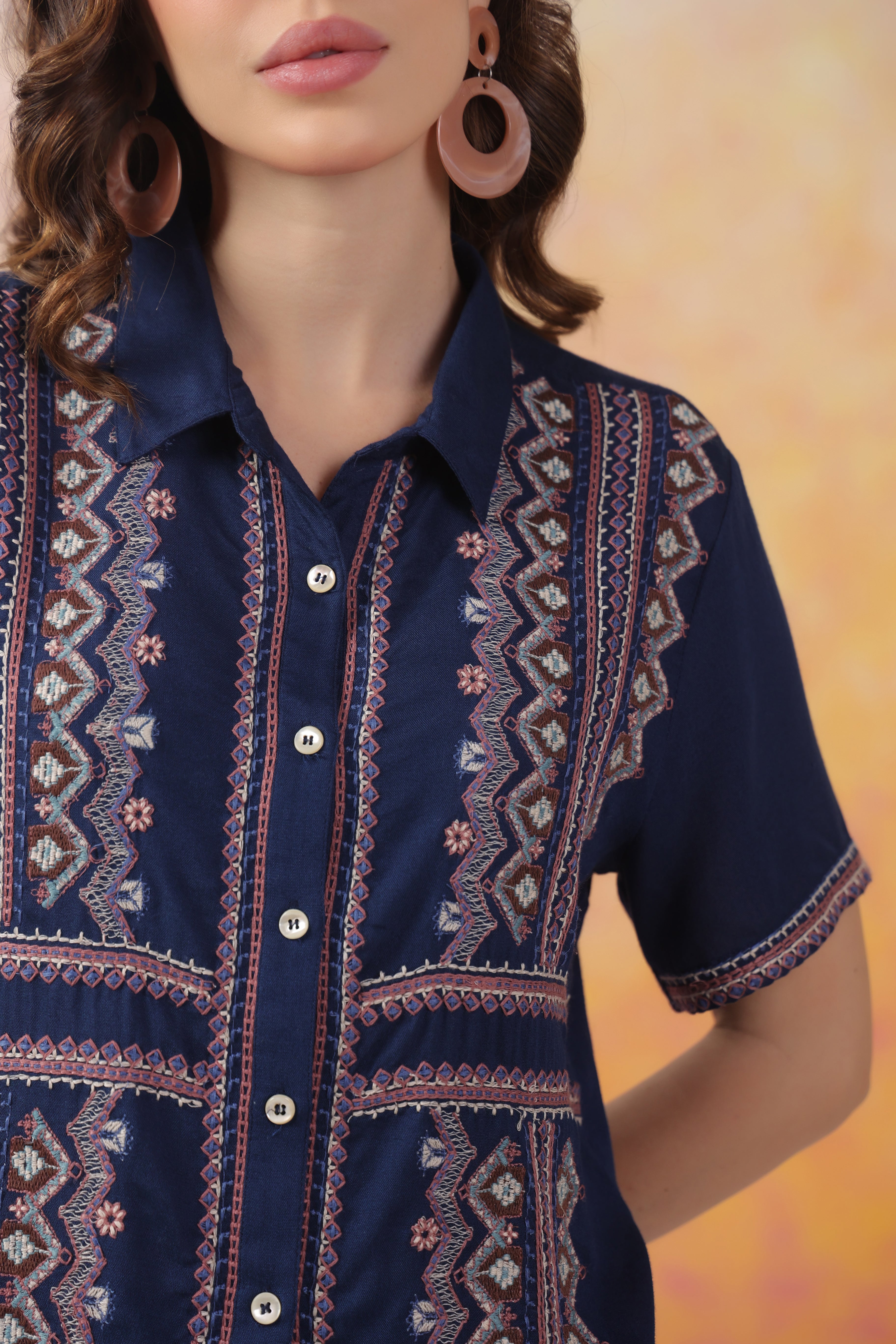Women's Blue Embroidered Rayon Co-Ord Set