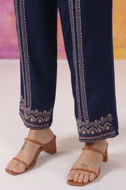 Women's Blue Embroidered Rayon Co-Ord Set