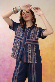 Women's Blue Embroidered Rayon Co-Ord Set