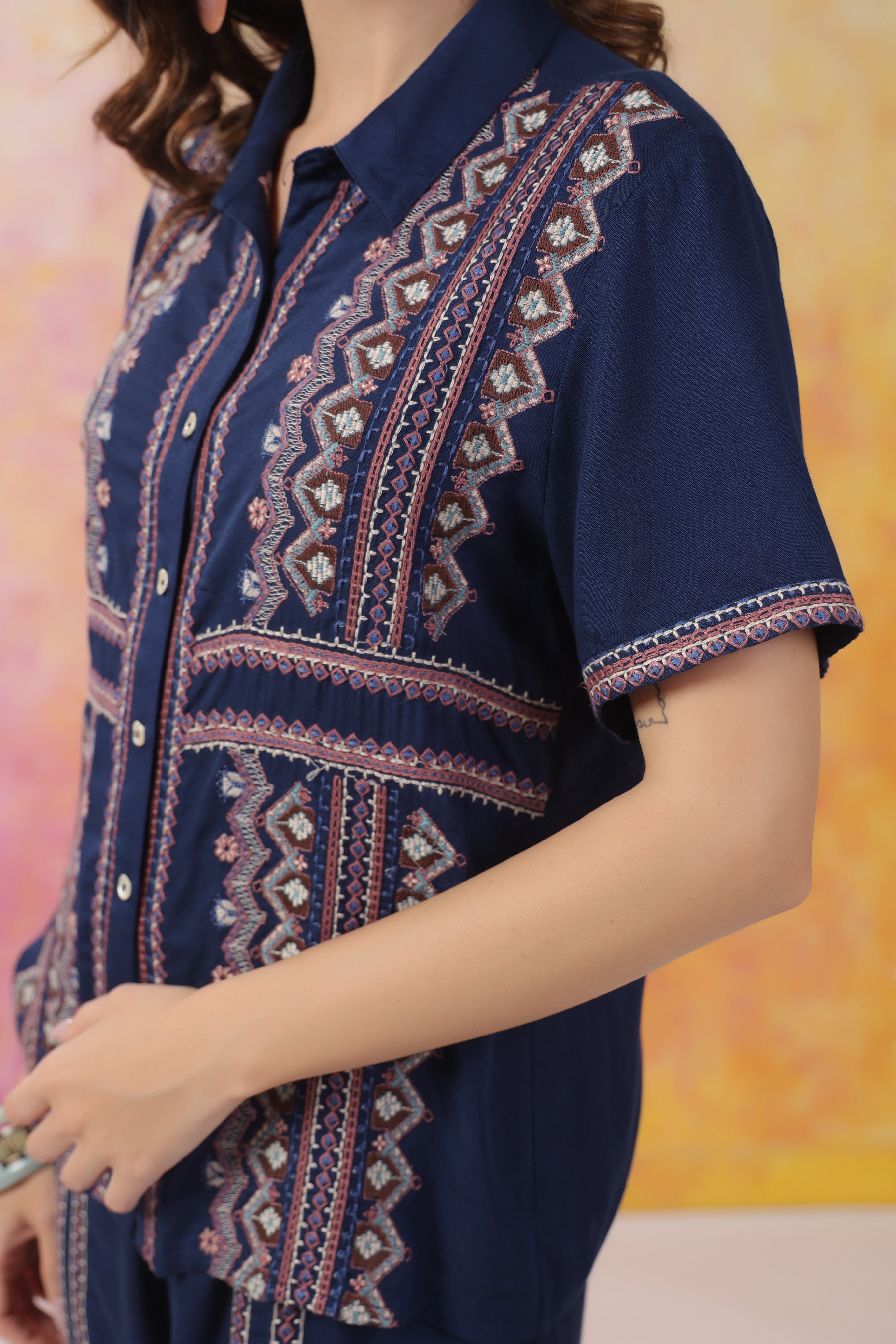 Women's Blue Embroidered Rayon Co-Ord Set