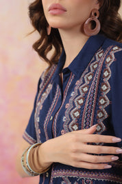 Women's Blue Embroidered Rayon Co-Ord Set