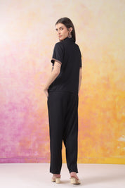 Women's Black Embroidered Rayon Co-Ord Set
