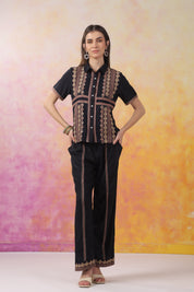 Women's Black Embroidered Rayon Co-Ord Set