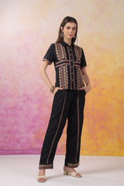 Women's Black Embroidered Rayon Co-Ord Set
