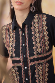 Women's Black Embroidered Rayon Co-Ord Set
