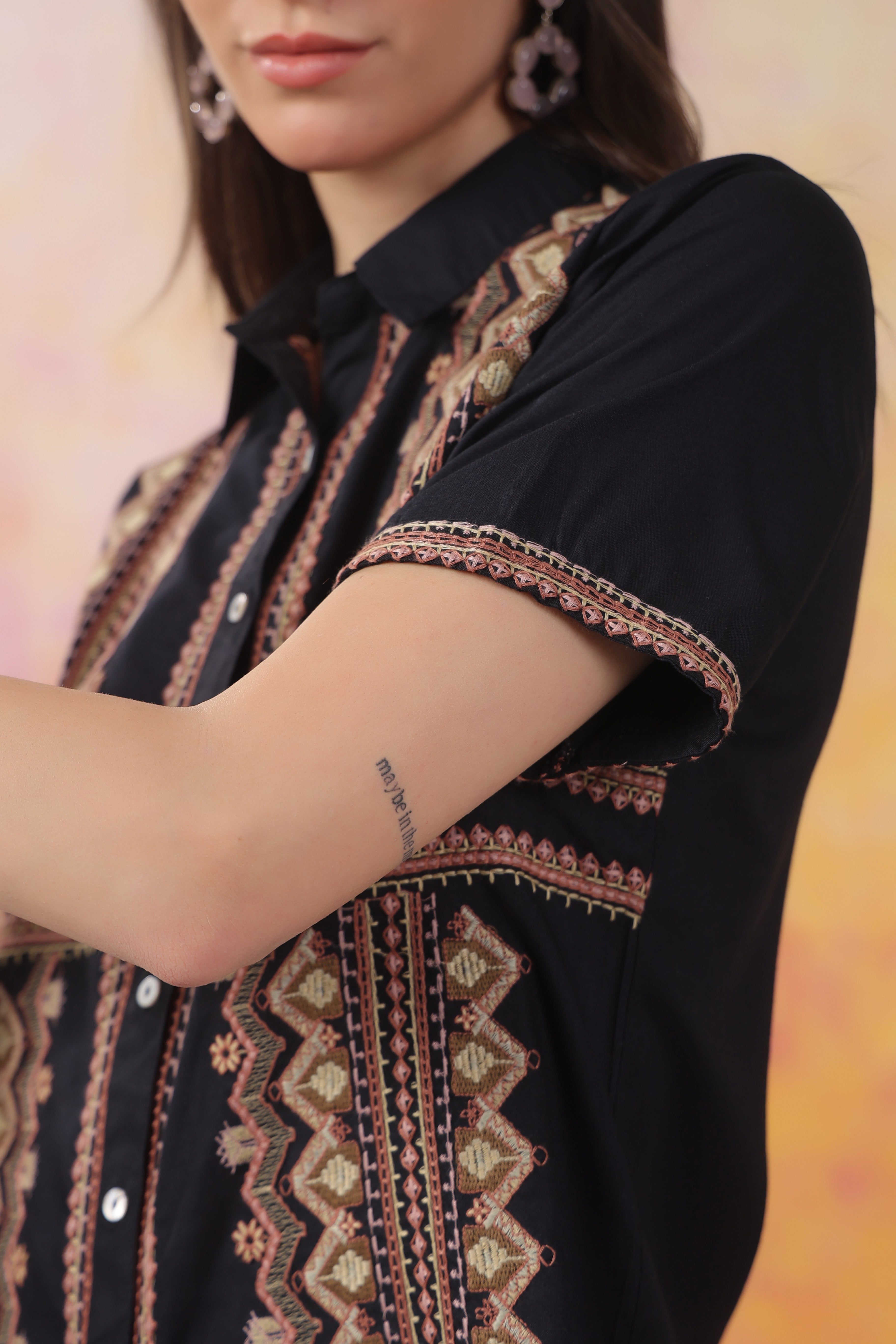 Women's Black Embroidered Rayon Co-Ord Set