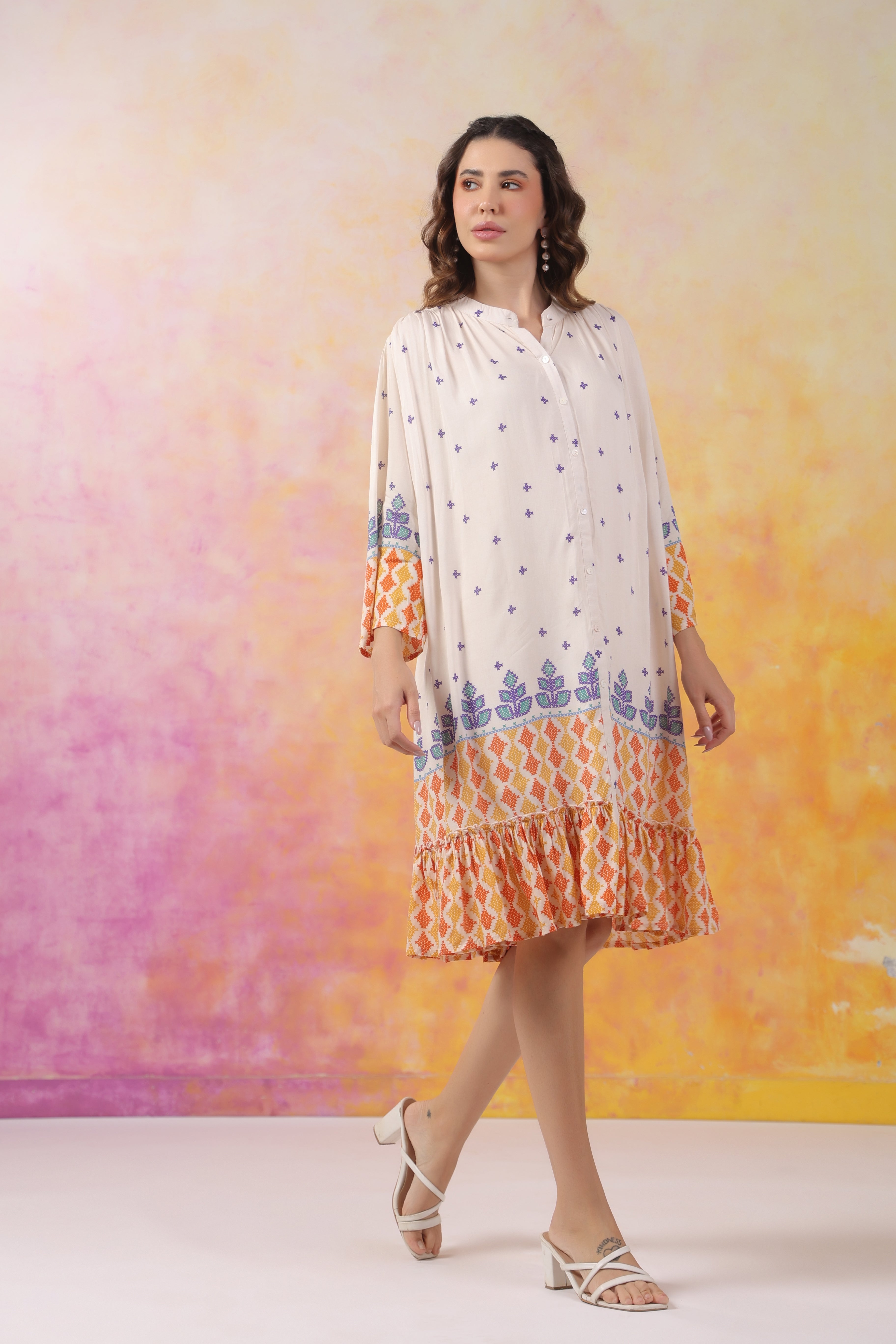 Women’s Orange Printed Rayon Dress