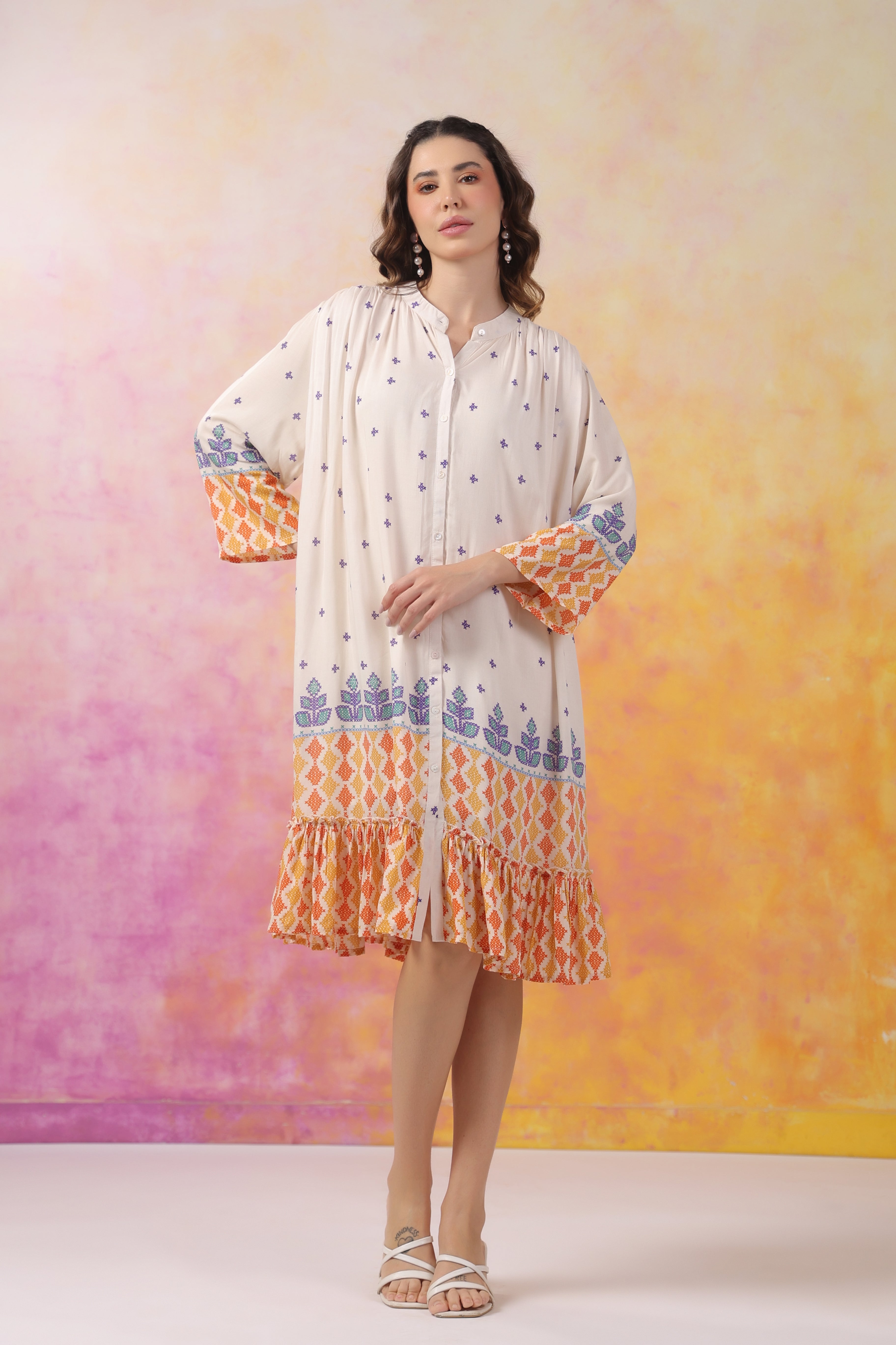 Women’s Orange Printed Rayon Dress