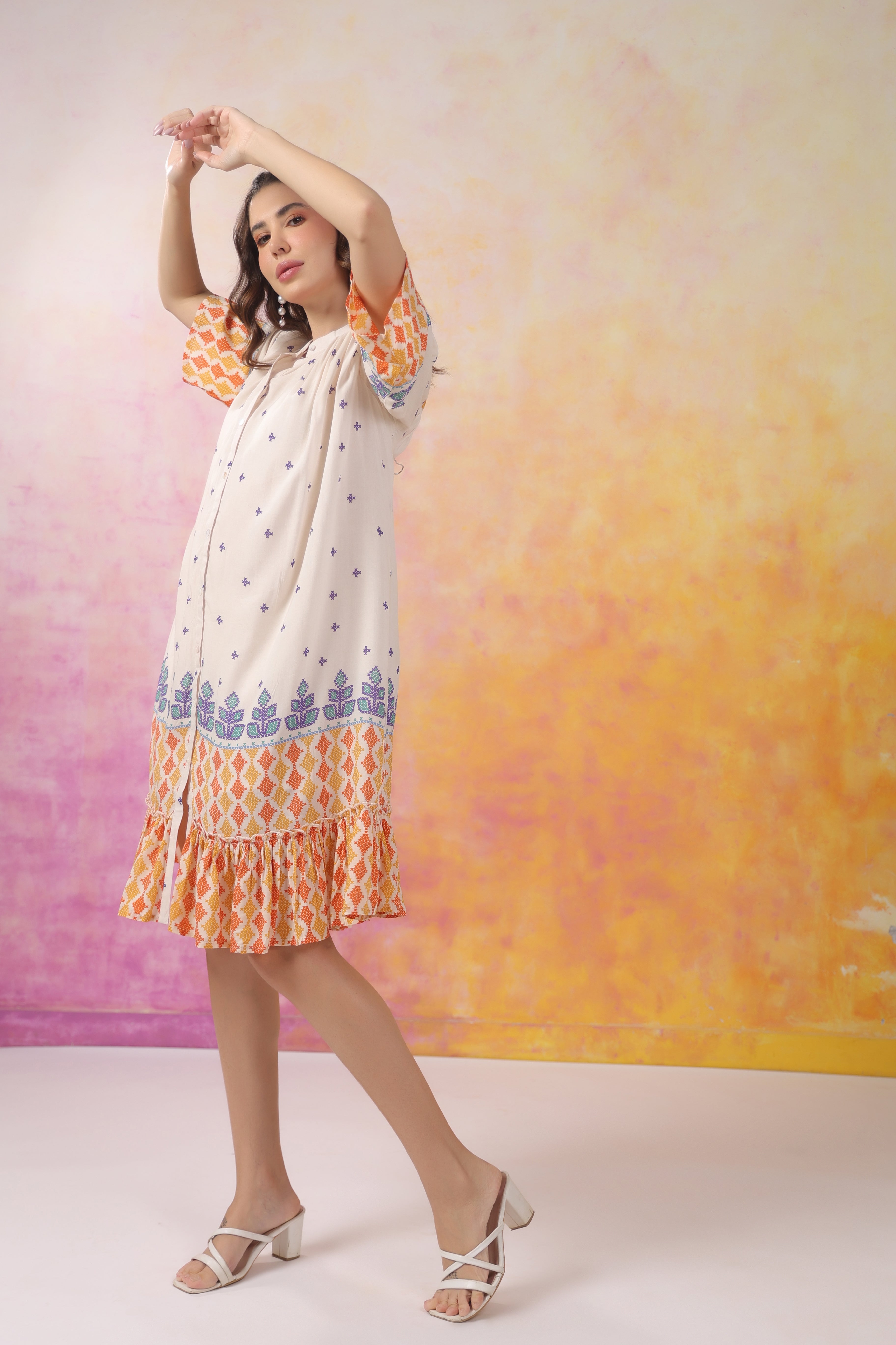 Women’s Orange Printed Rayon Dress