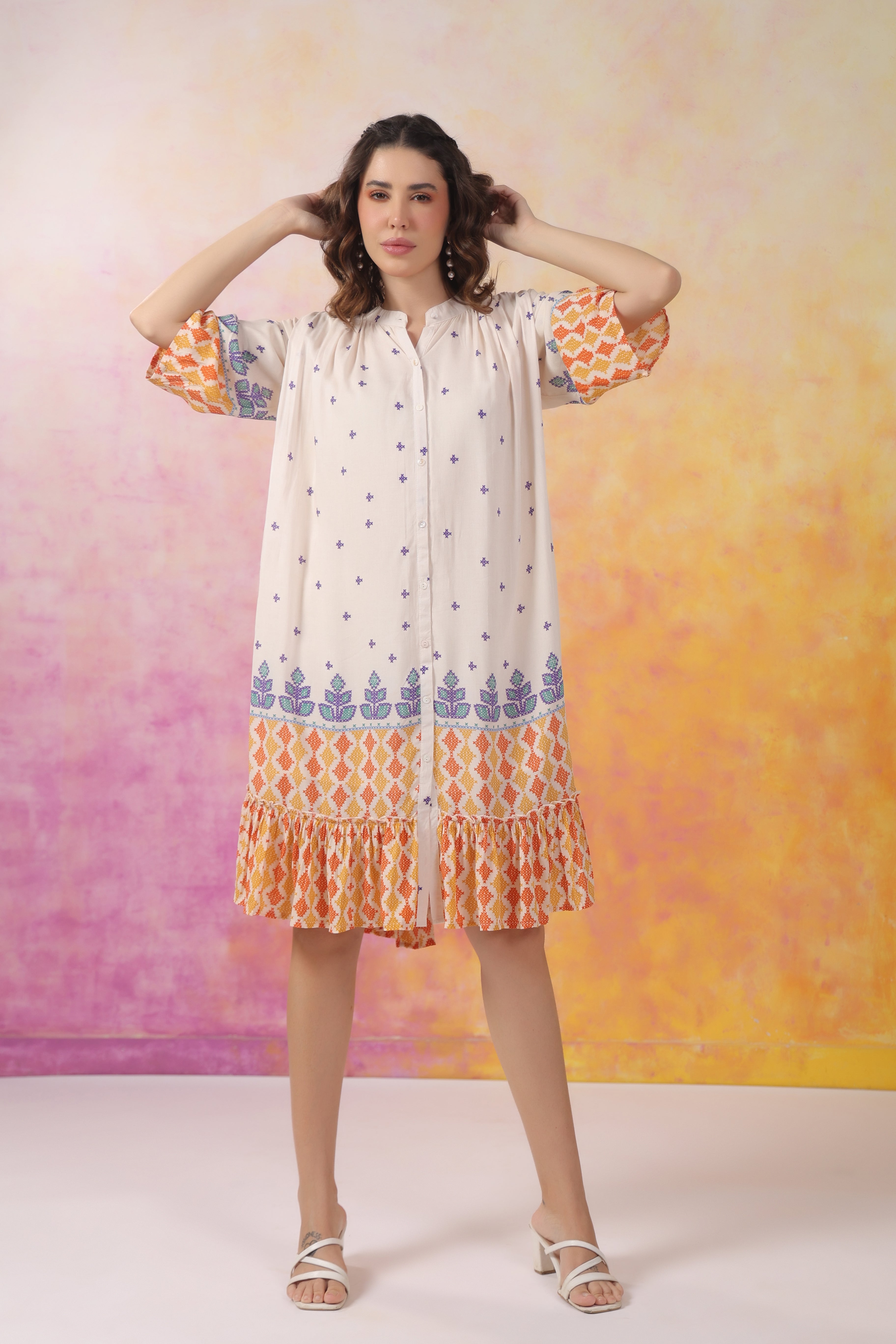 Women’s Orange Printed Rayon Dress