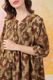 Women’s Green Color Rayon Printed Top with Cut Work Embroidery