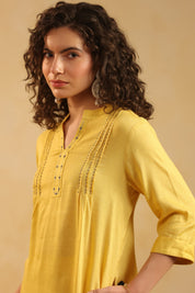 Yellow Cotton Linen Kurta & Pant Co-Ord Set for Women